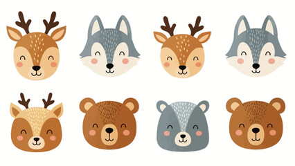 Collection of cute cartoon forest animal faces