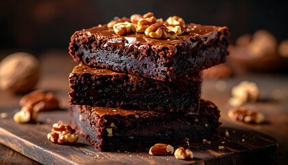 Homemade Chocolate Dessert Stacked with Nuts in Rustic Kitchen Environment