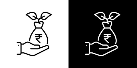 Investment Icon With Rupee Currency Symbol. Fresh Line Design Built For Creative Flexibility In Light And Dark Versions.