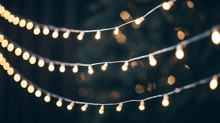 Warm White Christmas String Lights Hanging Outdoors at Night
