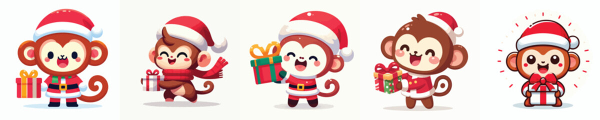 cute christmas dressed monkey character vector