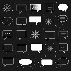 Black backdrop sprinkled with white snowflakes and message bubbles, creating a wintery communication theme