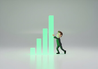Fototapeta premium Businessman pushing graph up business growth success concept financial chart investment strategy progress 3d render