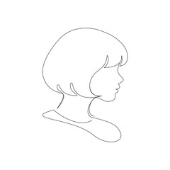 Continuous line art  a woman’s side face  modern aesthetic, elegant short bob wavy hair framing side face