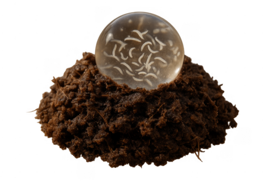 Soil biology displaying microscopic nematodes encapsulated in sphere