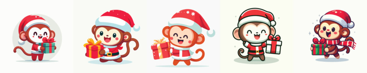 cute christmas dressed monkey character vector