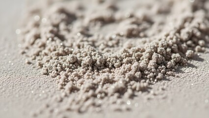 Close up of textured gray powder particles on a light surface