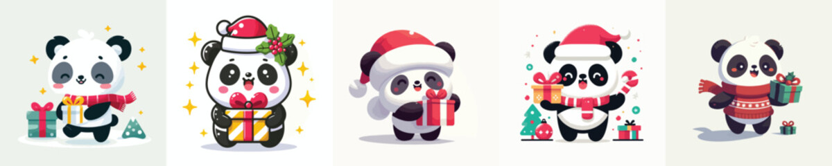 cute christmas dressed panda character vector © My_Vector