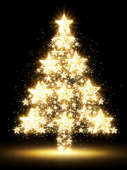 Glowing Christmas Tree Isolated. Glowing stars in the shape of a Christmas tree illustration design 