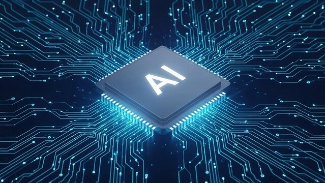 Artificial intelligence chip with circuit board background
