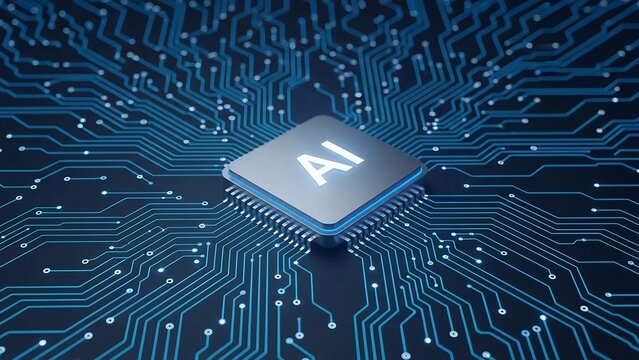 Artificial intelligence chip on circuit board background