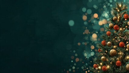 Christmas tree decorated with lights and ornaments against a dark background