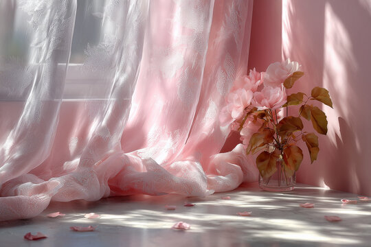 Elegante rosafarbene Vorh&auml;nge aus Satin &ndash; Weiches Licht und romantische Interieur-Atmosph&auml;re
