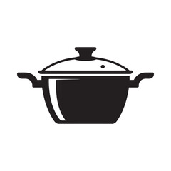 Simple black silhouette of a cooking pot with lid
