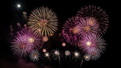 Fototapeta premium Fireworks display against dark night sky