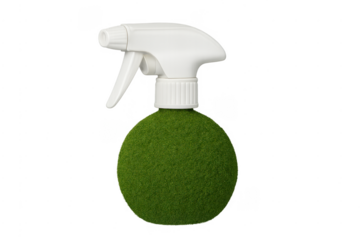 Green grass spray bottle representing eco-friendly cleaning