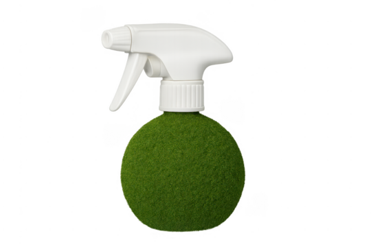 Green grass spray bottle representing eco-friendly cleaning - Powered by Adobe