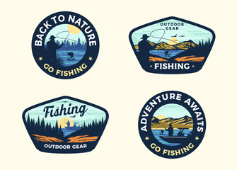 RETRO VINTAGE FISHING OUTDOOR ADVENTURE LOGO BADGE PATCH FOR HAT, T-SHIRT, STICKER
