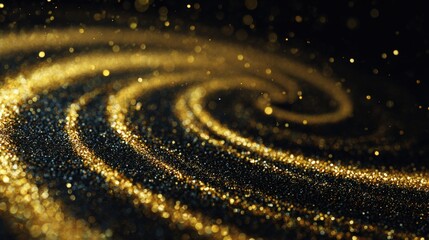 Golden Glitter Swirl on Black Background - Abstract Luxury Design Element for Festive Projects