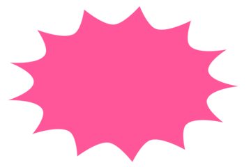 Pink starburst explosion shape graphic, bold promotional highlight badge, bright decorative sticker element for sales and marketing