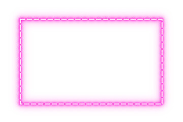 Neon pink glowing rectangular frame background, dashed outline decorative border, bright luminous empty space design for digital projects