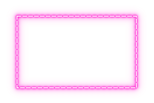 Neon pink glowing rectangular frame background, dashed outline decorative border, bright luminous empty space design for digital projects