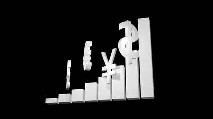 Currency symbols and growth chart represent financial trends in global markets - Powered by Adobe
