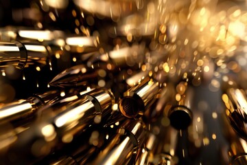 Obraz premium Big amount of pistol and rifle new bullets in pile. Neural network ai generated art