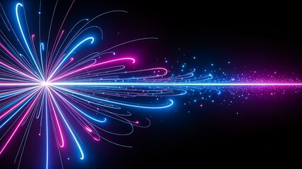 Obraz premium Abstract Neon Light Burst with Colorful Energy Lines on Dark Background 