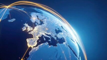 Europe Digital Network Connectivity: Global Communications and Data Transfer Across the Continent Represented in Technological Visualization