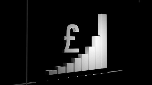 Financial growth chart shows significant increase in value over time in a sleek black setting