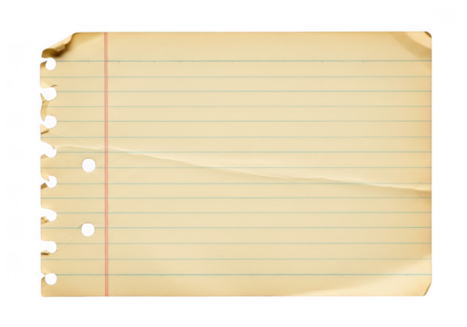 Aged lined paper sheet isolated on transparent background - Powered by Adobe