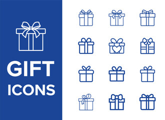 Gift box icon set. Present gift box tied, open, and sparkle for christmas, birthday, valentine, wedding event, party, celebration, and achievement success. Vector illustration