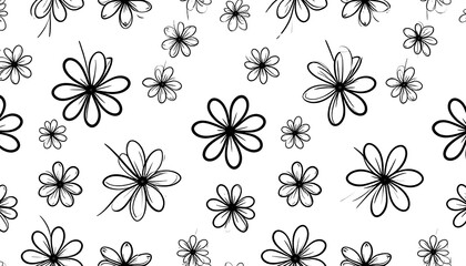 Hand-drawn floral pattern with delicate black outlines on a white background, creating a charming and artistic design.