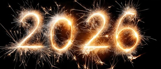 Fireworks create the sparkling number 2026 in the night sky during New Year's Eve celebrations in a festive atmosphere filled with excitement