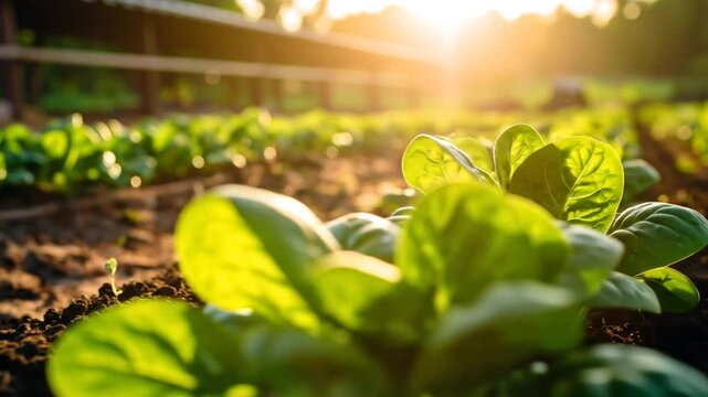 Spinach plants growing in sunny garden. (1)