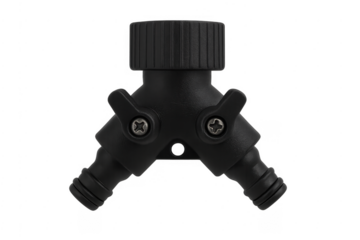 Black plastic garden hose y splitter connector