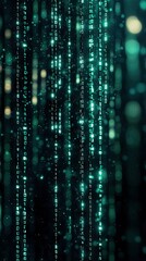 Abstract digital data streams with glowing light and binary code flowing in the background.
