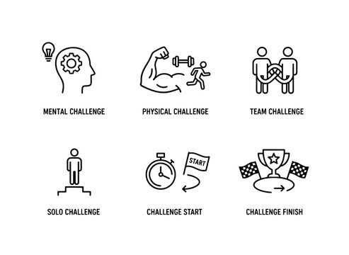 Mental Challenge Physical Challenge Team Challenge Solo Challenge Challenge Start Icon Set