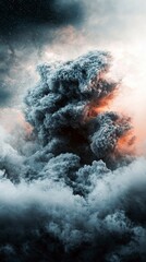 A dramatic cloud formation dominates the sky, featuring a mix of blue, gray, and orange hues, creating a visually striking and atmospheric scene.