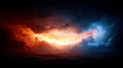Abstract image of clouds with orange and blue light, creating a dramatic and atmospheric scene.