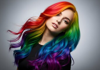Radiant Rainbow Hair Look with Smooth Flowing Texture