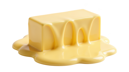 Creamy butter block melting on surface, showcasing rich yellow color and smooth texture, evoking sense of indulgence and freshness