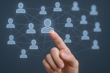 Human Resources Networking, Social Media Connections Concept with Hand Pointing to a Connected People Icon