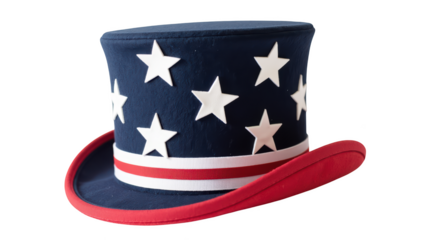 Patriotic top hat with stars and stripes, perfect for celebrations and events. This stylish accessory embodies national pride and festive spirit