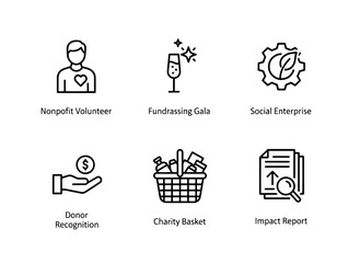 Nonprofit Volunteer Fundraising Gala Social Enterprise Donor Recognition Charity Icon Set