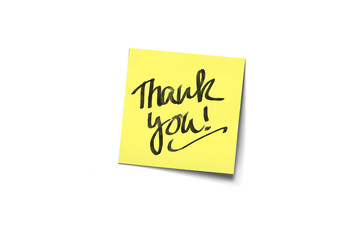 Thank You Handwritten Post-It Note On Yellow Sticky Pad With Gratitude Message