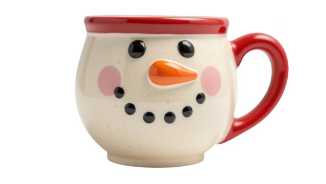 Cute snowman mug with cheerful face, perfect for winter beverages and holiday gatherings - Powered by Adobe