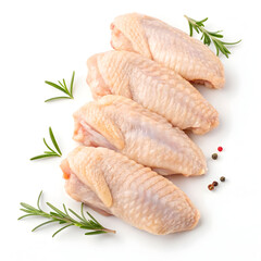 Raw chicken wings isolated on a white background showcasing fresh poultry pieces ideal for cooking, recipes, marinating,