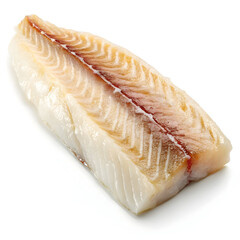 Raw cod fillet isolated on a white background showcasing fresh fish, ideal for cooking, recipes, healthy meals